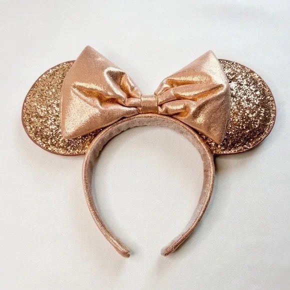Disney Parks Minnie Mouse Rose Gold Sequin Headband Bow Mouse Ears One Size