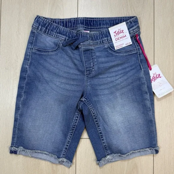 NWT Size 14 Justice Girls Denim Bermuda Shorts Slim Pull On Stretch Medium Wash