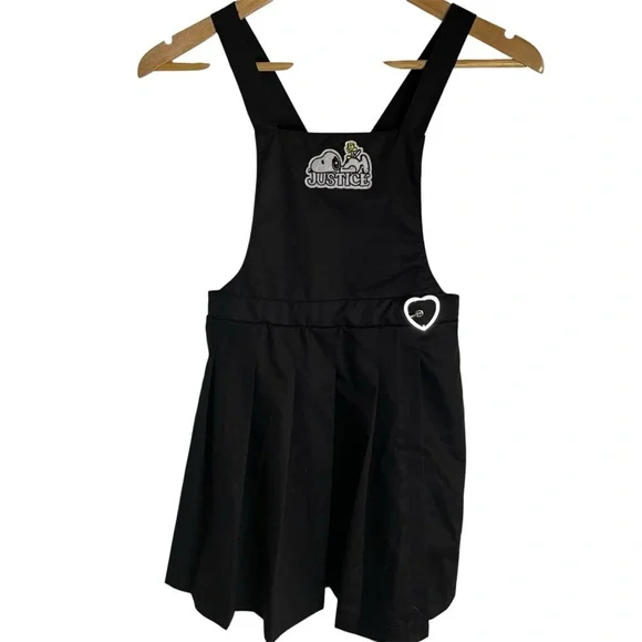Justice Girls Black Pinafore Dress with Snoopy Graphic & Heart Accent Size M-10