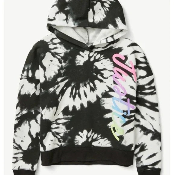 Justice Girls Everyday Faves Fleece Hoodie Sweatshirt Black White Large (12/14)