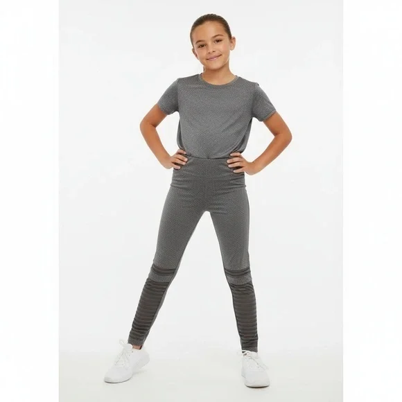 Justice‎ Leggings Girls Size 14/16 Gray Activewear Athletic Mesh Panels Sporty