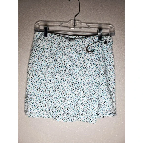 Justice Girls Size 14 Blue Floral Skort Built-In Shorts Wrap Style Stretch Skirt