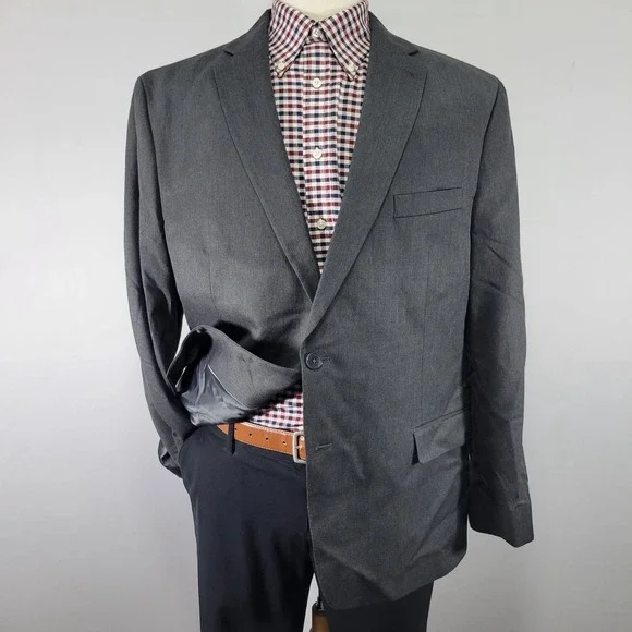 Van Heusen Men's Sport Coat Blazer Two Button Gray Polyester Blend Size‎ 46R