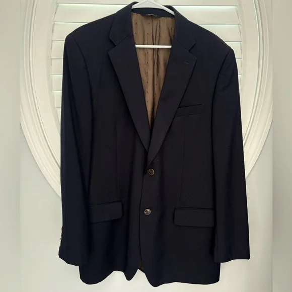 Joseph & Feiss Gold Men Size 43 L Navy Blue Wool Blazer Sport Coat Jacket