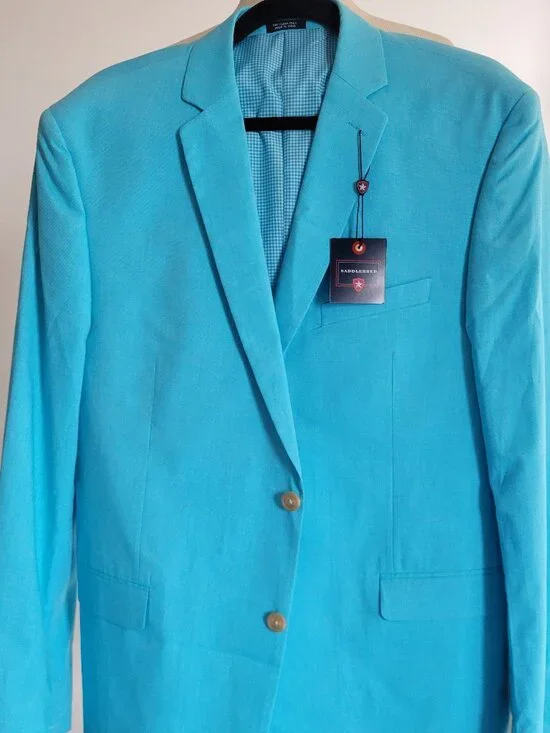 Saddlebred Men’s Solid Blue Robins Egg Cotton Blazer Jacket - Size 44 L