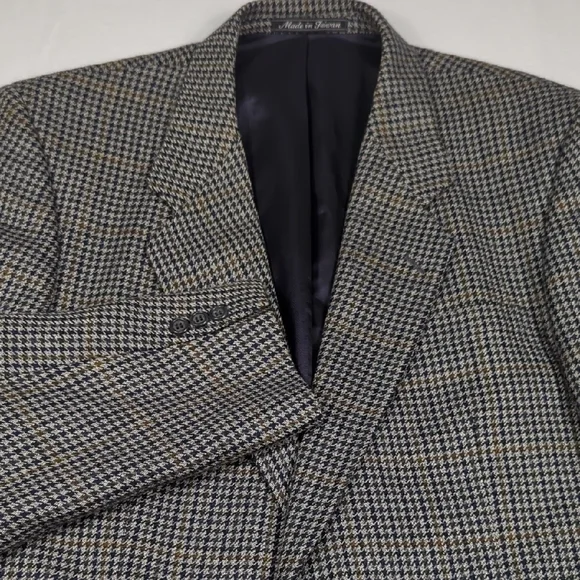 Vintage Pierre Balmain‎ 100% Wool Windowpane Houndstooth Mens Blazer 44L
