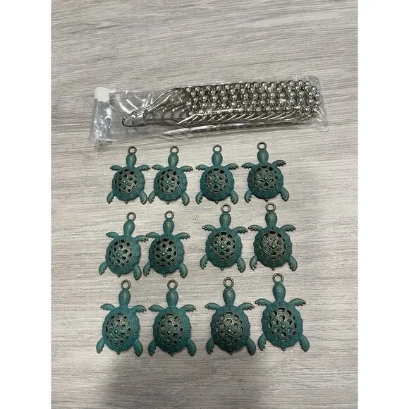 12 Nautical Green Sea Turtles Beach Theme Shower Curtain Hooks, 14 Shower Hooks
