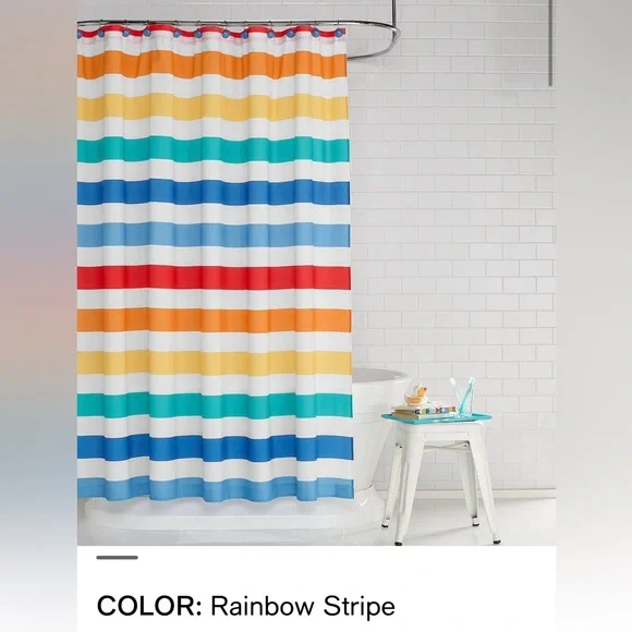 Charter Club Rainbow Stripe Shower Curtain With Hooks-NWT