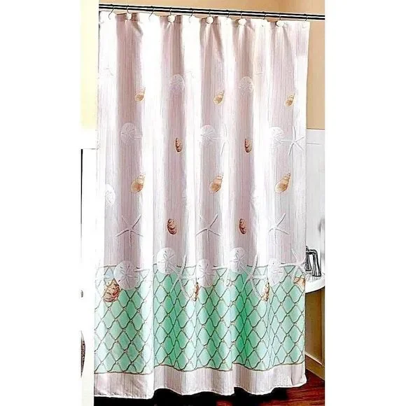 Nantucket Shower Curtain Fishing Net Nautical Ocean Beach Teal Polyester Bath