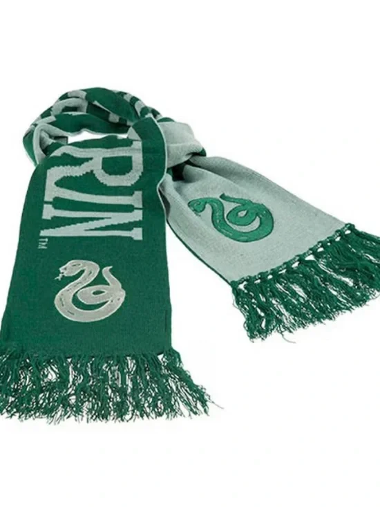 Harry Potter Slytherin House Serpent Crest Knit Scarf in Green and Silver