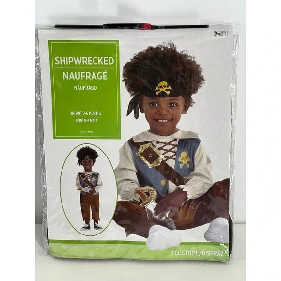 Shipwrecked Pirate Costume‎ Infant 0-6 Months Jumpsuit Headscarf Sword Halloween