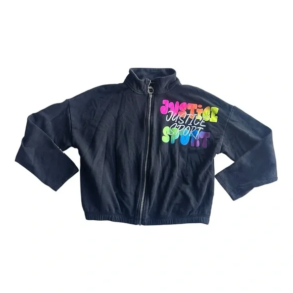Justice‎ Black zip up sweatshirt size Large graphic