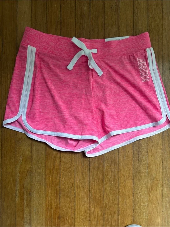 Justice Hot Pink Athletic Drawstring Shorts with White Trim