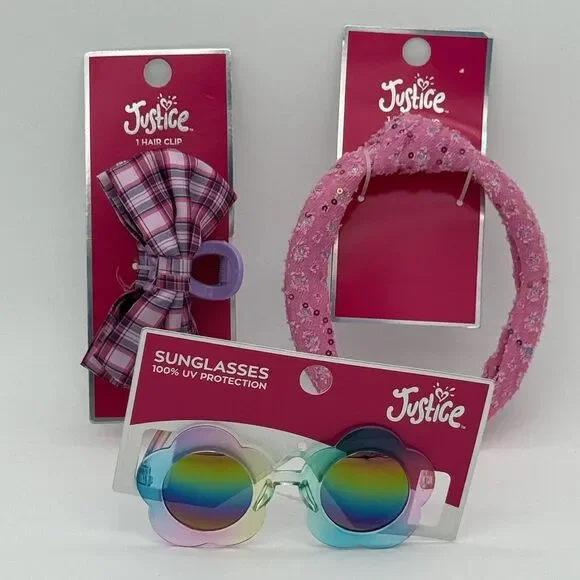 Justice Headband Hair Clip Sunglasses Pink Purple 100%‎ UV Protection Lot Of 3