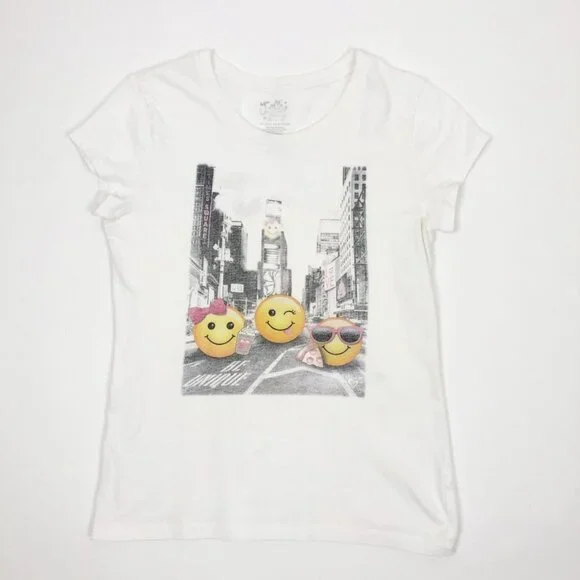 Justice Graphic T-Shirt Kids 14 Be Unique Emoji Times Square NYC 100% Cotton Tee