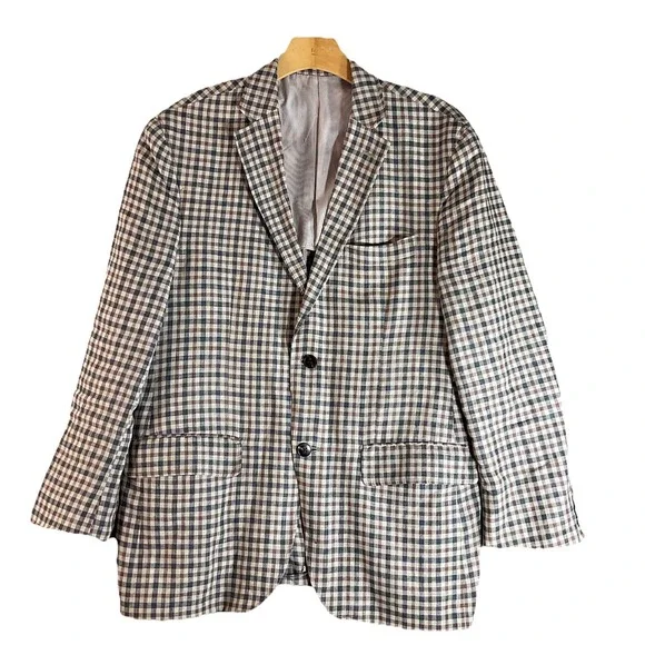 Avanti Uoma‎ Men's Linen Blazer Brown Cream Checked Size 40 S