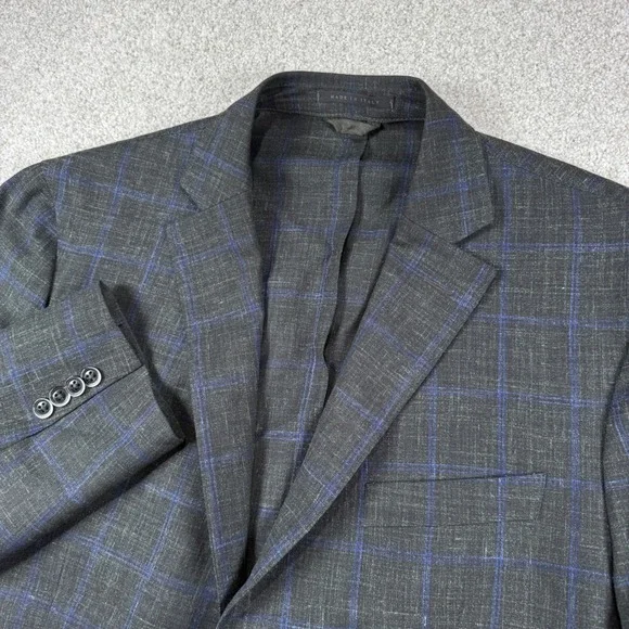 Luigi Bianchi Mantova Blazer Mens 46R Grey Blue Loro Piana Wool Linen Silk Plaid