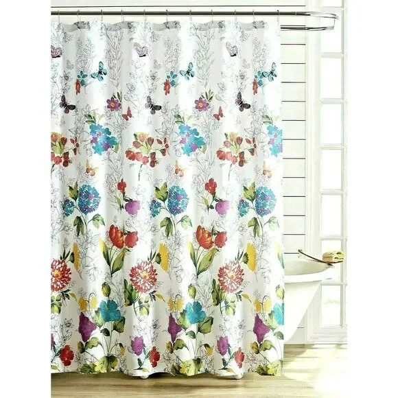 Pioneer Woman Blooming Bouquet Fabric Shower Curtain Floral Bath Embroidered NEW