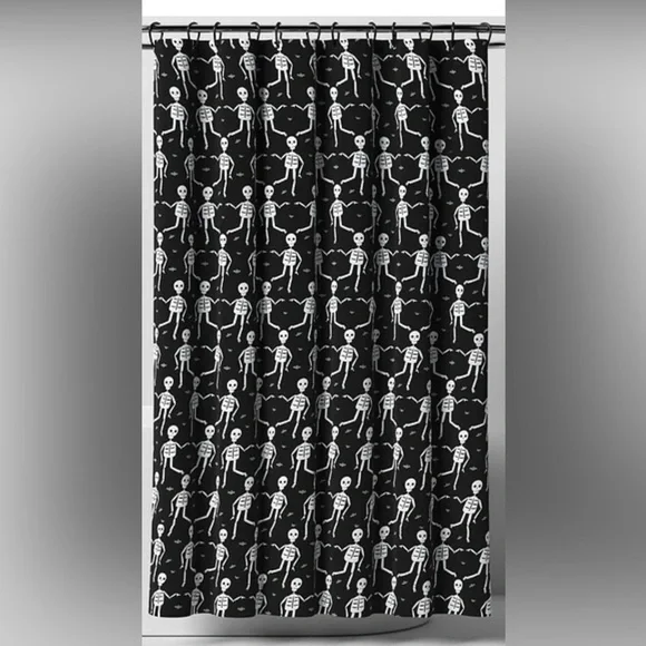 🆕 HYDE and EEK Halloween Glow-in-the-Dark Skeleton Shower Curtain Black