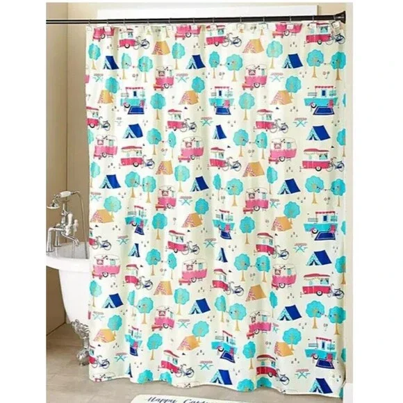 Glamper Camping Fabric Shower Curtain Camper RV Trailer Bath Polyester Gift NEW
