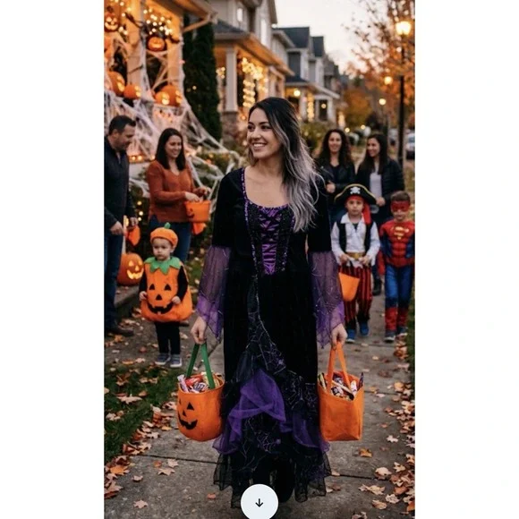 Gothic Witch Deluxe Midnight Witch Gown - Black & Purple . No SZ Tag