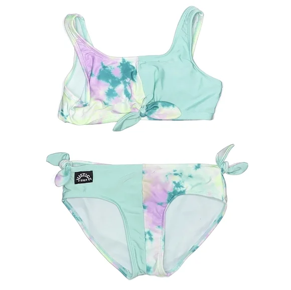 3/$30 JUSTICE Tie Dye/Aqua Color Block sporty 2 Piece Swimsuit Bikini Sz 12-4(L)