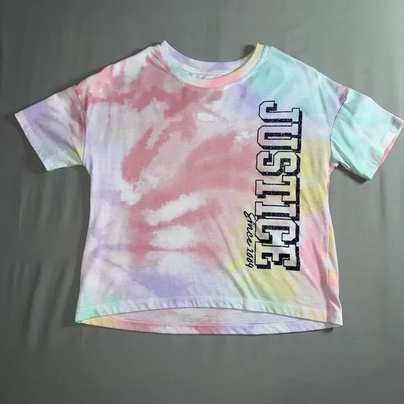Justice Pastel Tie-Dye Cropped Tee - Pink, Mint, Yellow, Lavender