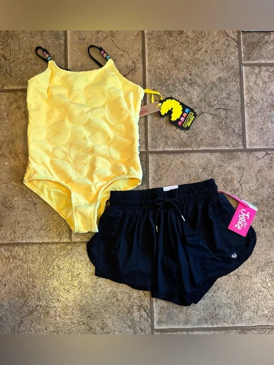 NWT Justice *Bundle of 2* girls Pacman swimsuit and Flutter shorts sz 7/8