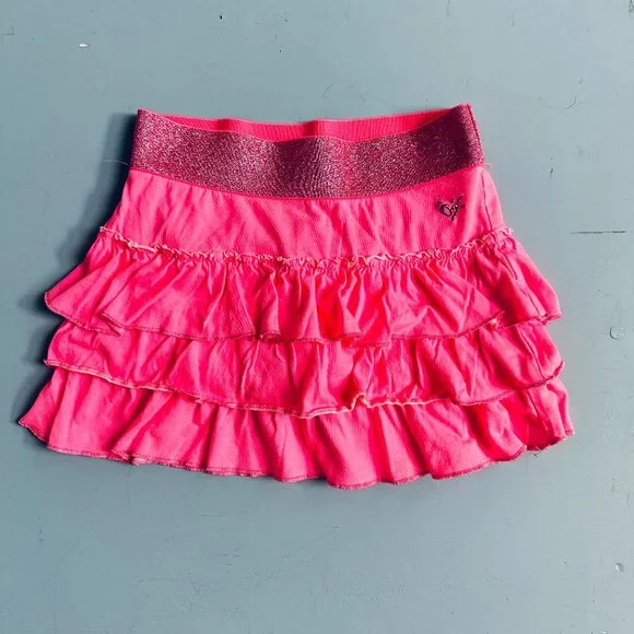Justice Girls Size 8 Pink Ruffle Skort Sparkle Waist Tiered Skirt Shorts