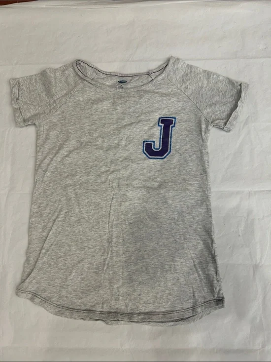 Justice Light Gray Short Sleeve Tee with Purple and Blue 'J' Patch