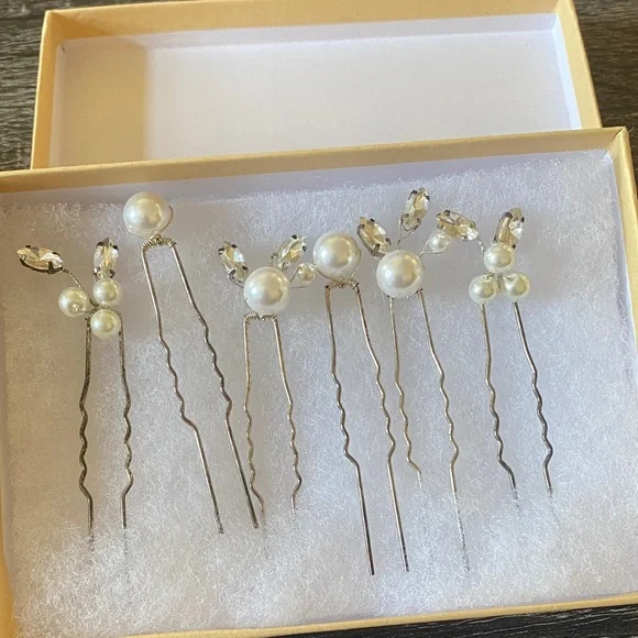 Pearl Bridal Hair Pins Set Wedding Hair Accessories Crystal Prom NWOT Boxed