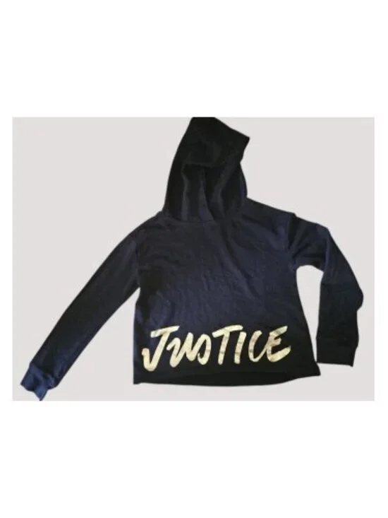 JUSTICE Black Hooded Long Sleeved Crop Top Girls Size 10