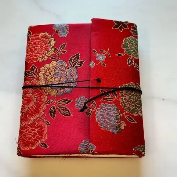 Red Floral Notepad Journal with Handmade Paper