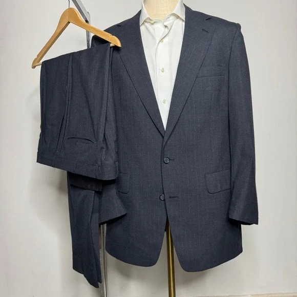 Vintage USA Christian Brooks Men's 44L 36W Wool Pinstripe‎ Two-Piece Suit