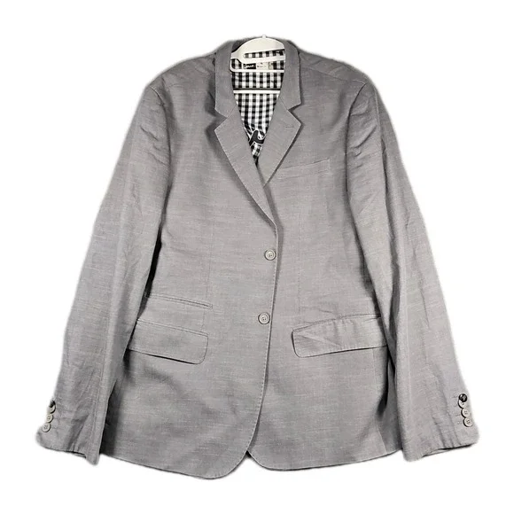 Howe 46 Pick-Stitched Cotton‎ Gray Long Blazer Sports Jacket Double Plaid Lined