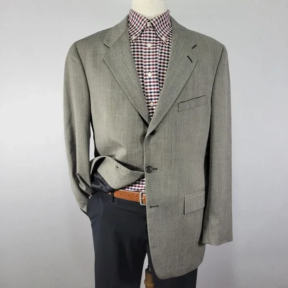 Chaps‎ Ralph Lauren Men's Sport Coat Blazer Three Button Gray Herringbone 42L