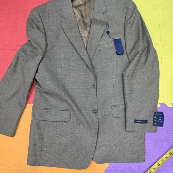 Club Room Sport Coat Men's 44L Olive Black Micro-Check 100% Pure Wool 2-Button