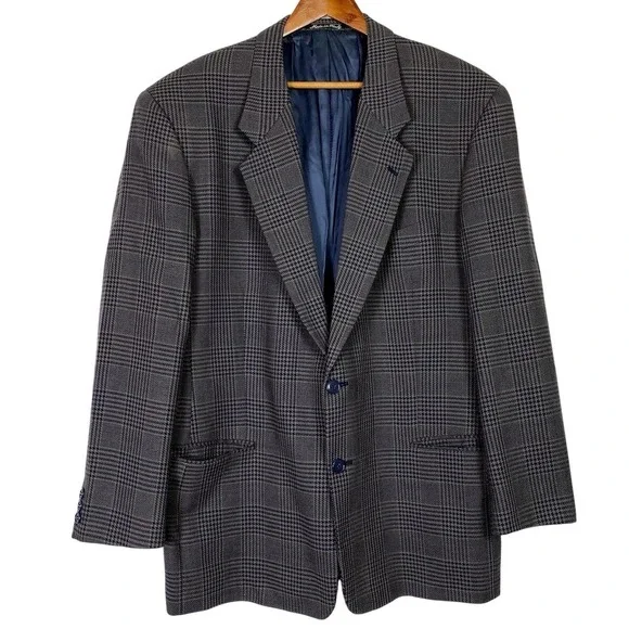 Vtg Georgio Armani Mani Blazer Mens 43R Gray Italy Herringbone Check Sport Coat