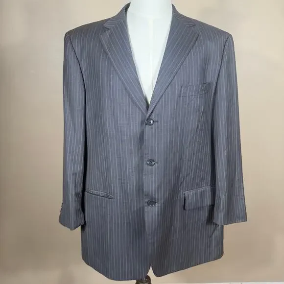 F.R. Tripler Mens Silk Wool Blend PIn Striped Gray Blazer Suit Coat Size 46