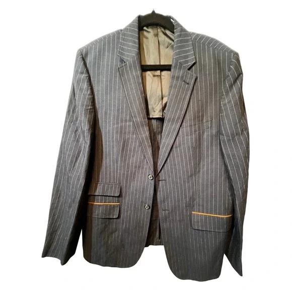 Alex Cannon Mens Pinstripe Wool Linen Blazer‎ Jacket Elbow Patches Size L/G