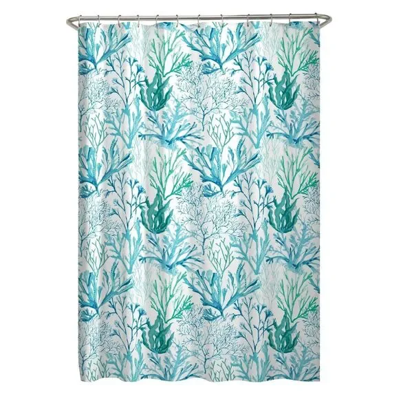 Zenna Coral Dream Shower Curtain Blue Green White Polyester 70 x 72-in Bath Gift