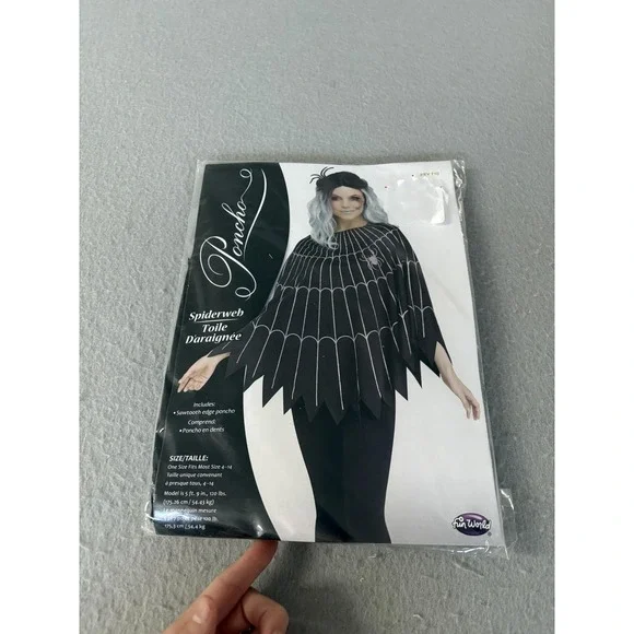Fun World Spiderweb Poncho Womens One Size 4-14 Black Silver‎ Halloween Costume