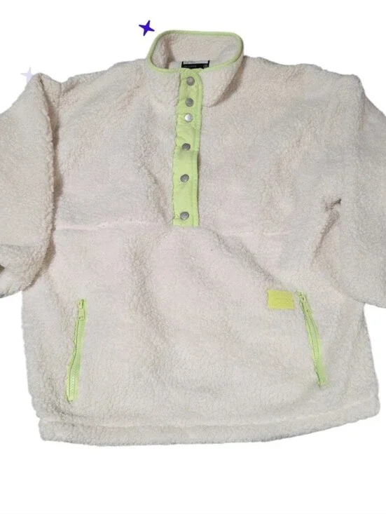 New Justice 16/18 Plus Cream Sherpa Pullover with Lime Trim