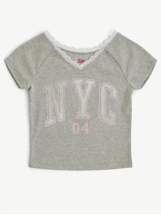 Justice Girl's Lace Trim Graphic Tee,