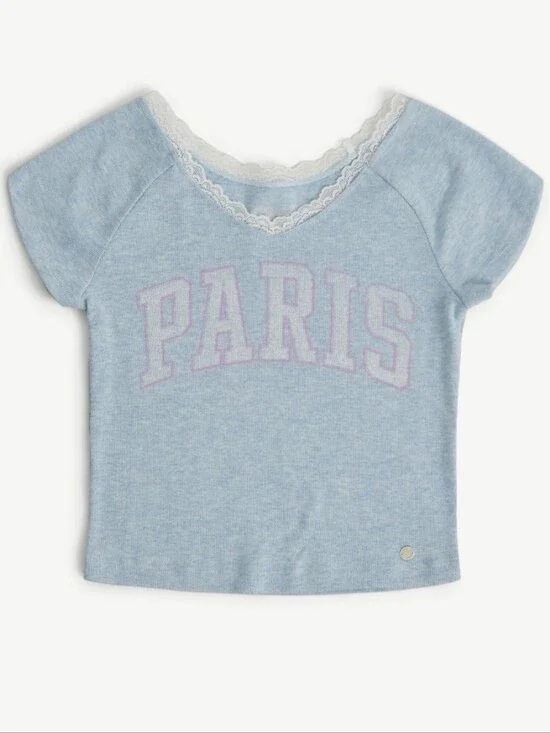 Justice Girl's Lace Trim Graphic Tee,