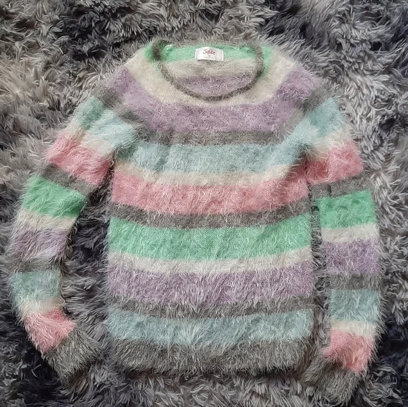 Justice Fuzzy Stripe Colorful Cozy Sweater girls size 12