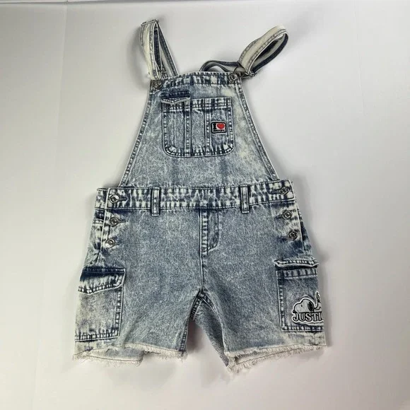 Justice Snoopy Short Overalls Size 12 Cotton Denim Blue Jean Adjustable Straps