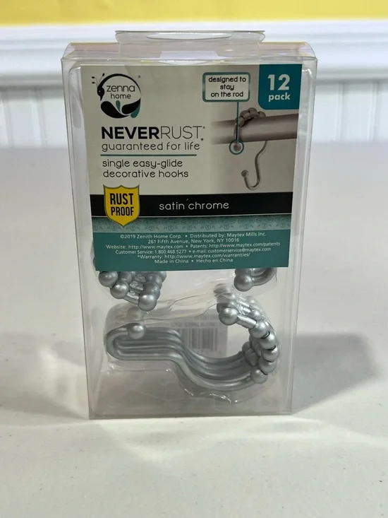 Zenna Home NeverRust Satin Chrome Shower Hooks - 12 Pack
