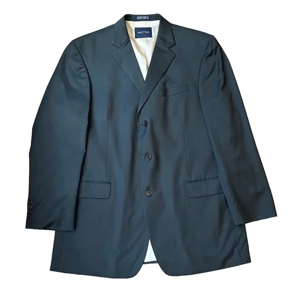 Nautica Mens Size 46‎ L W40 Sport Coat Blazer Black Three Button Classic Pockets