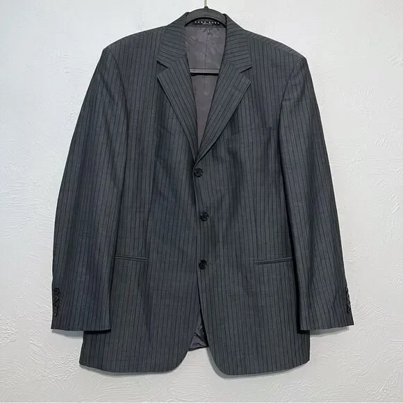 HUGO BOSS Mens Gray Striped Wool Blazer 3 Button Sport Coat Size 40S